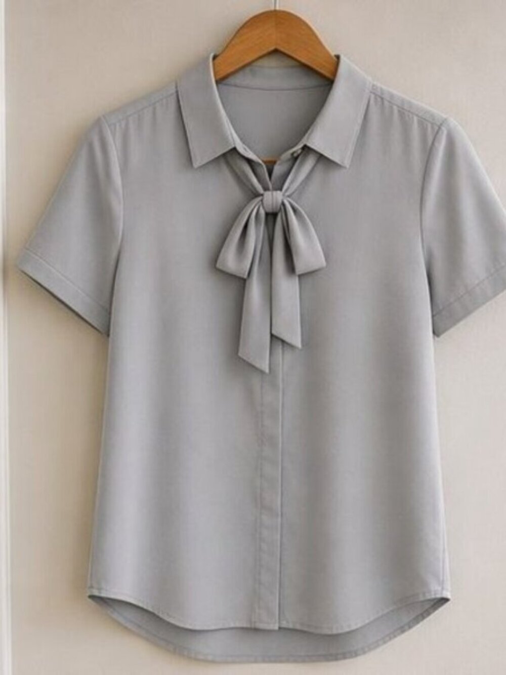 Gray Tie Neck Blouse